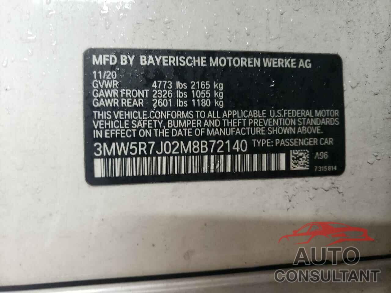 BMW 3 SERIES 2021 - 3MW5R7J02M8B72140
