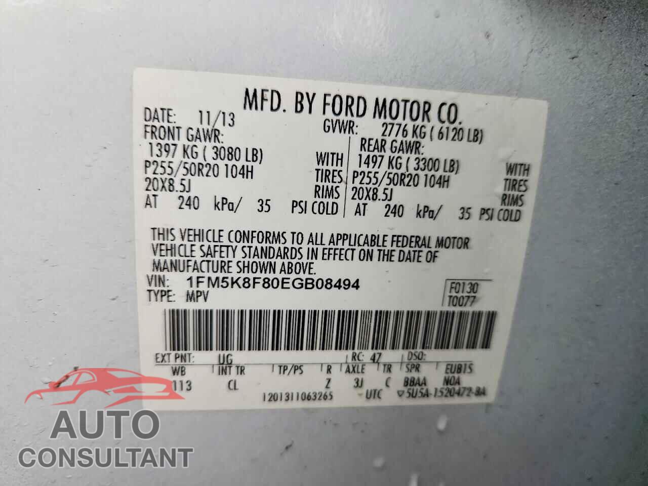 FORD EXPLORER 2014 - 1FM5K8F80EGB08494