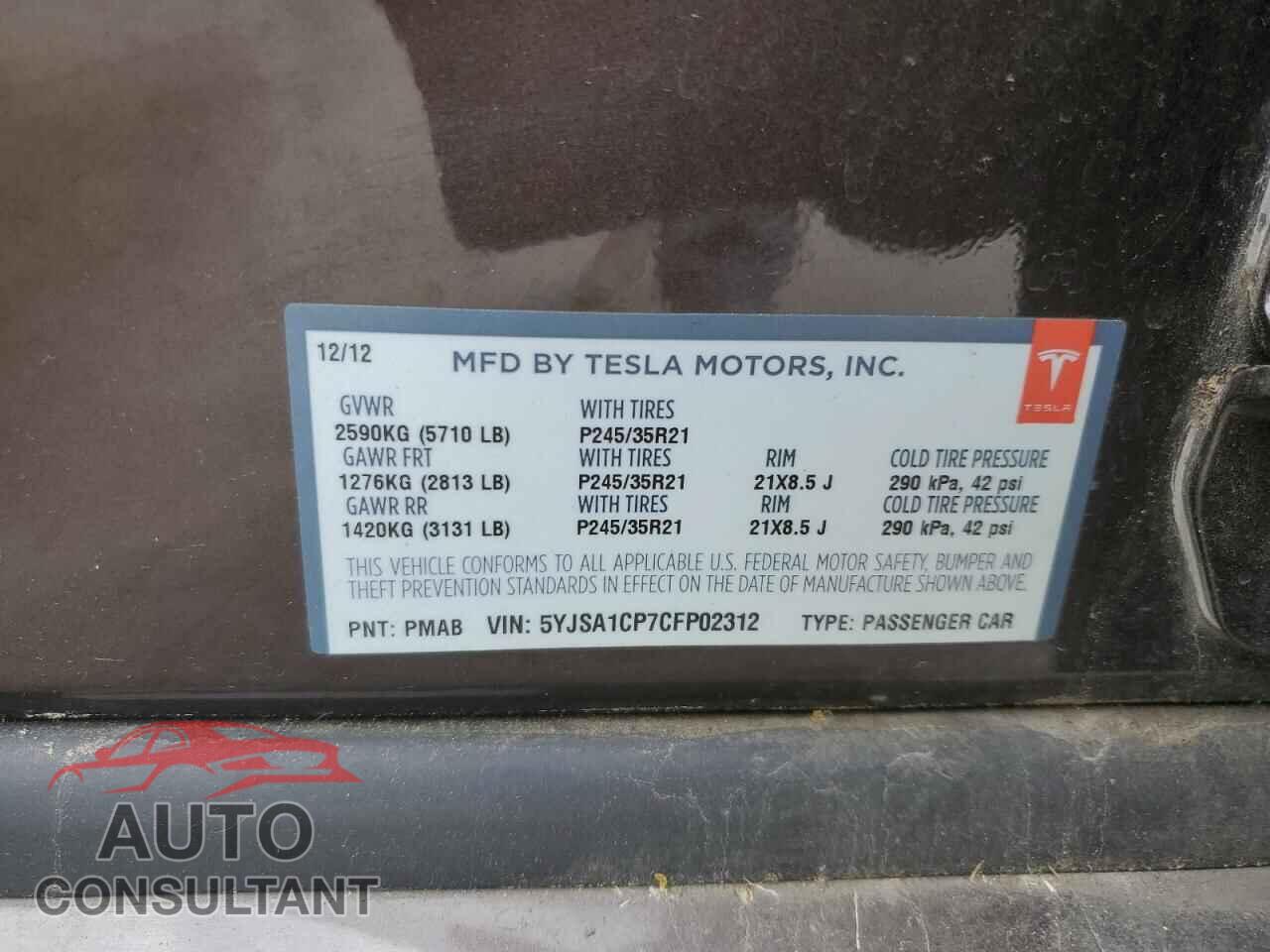 TESLA MODEL S 2012 - 5YJSA1CP7CFP02312