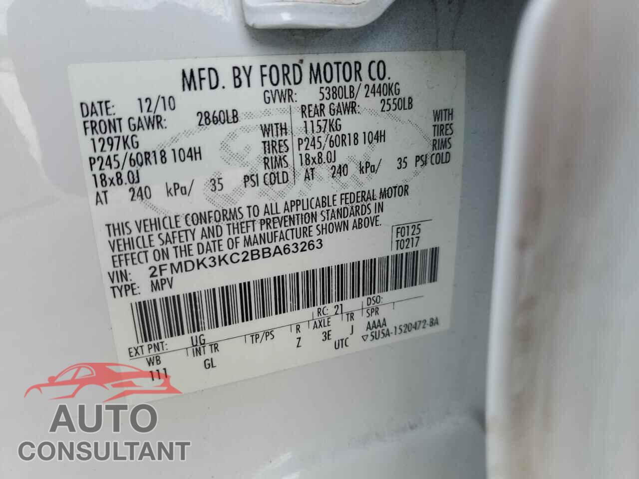 FORD EDGE 2011 - 2FMDK3KC2BBA63263