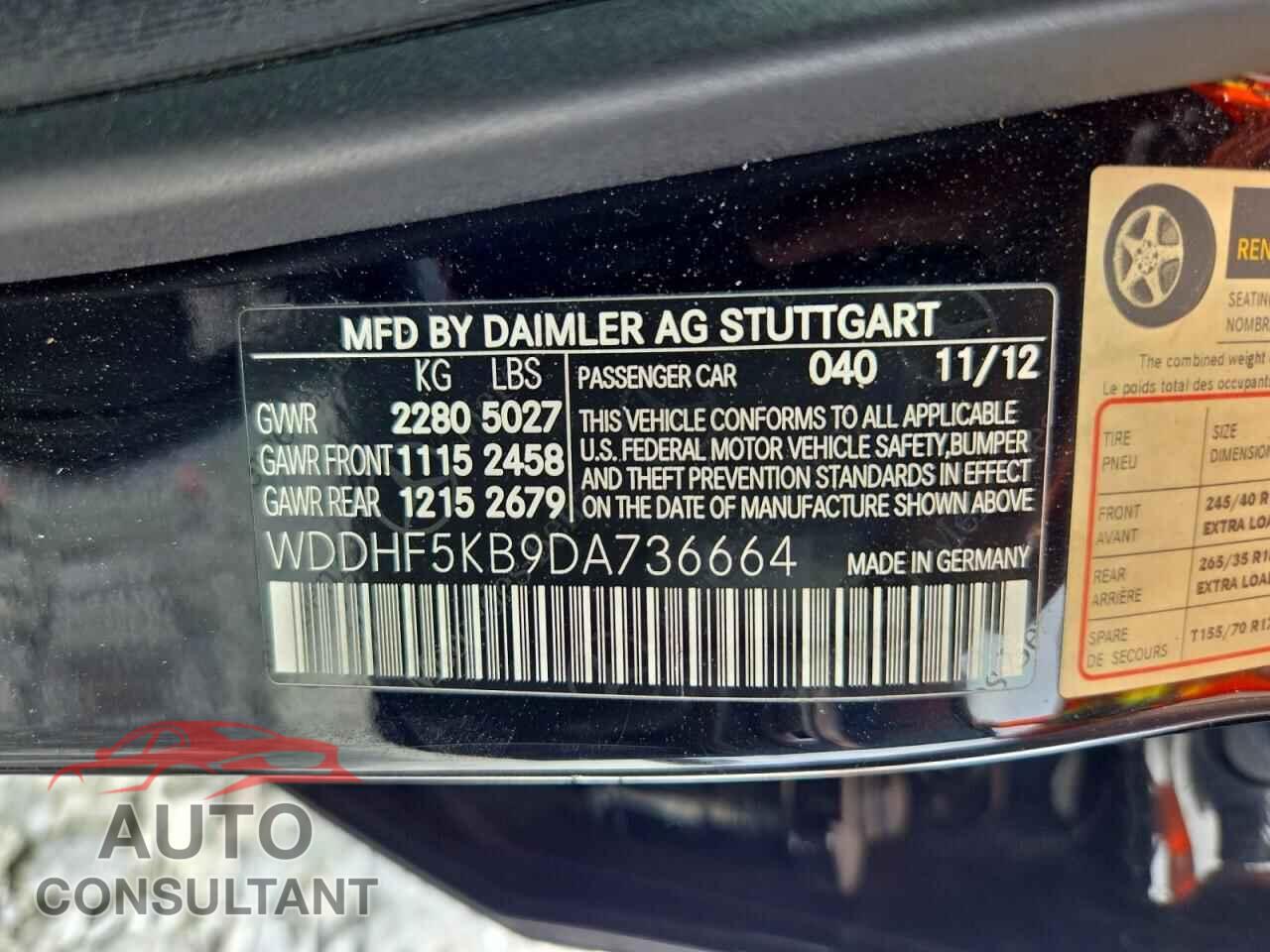 MERCEDES-BENZ E-CLASS 2013 - WDDHF5KB9DA736664