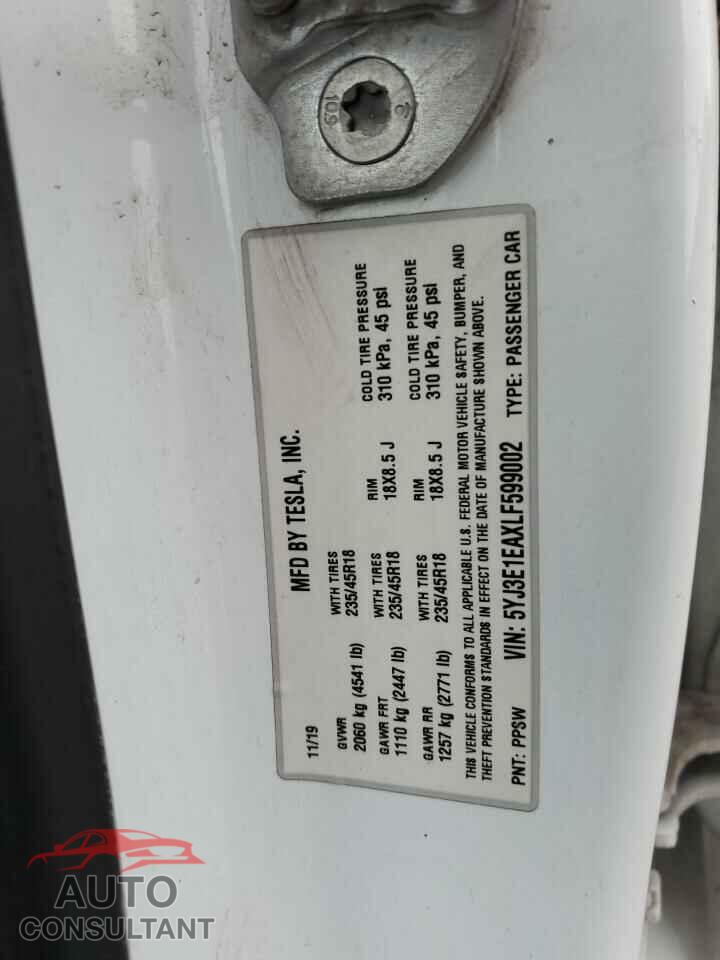 TESLA MODEL 3 2020 - 5YJ3E1EAXLF599002
