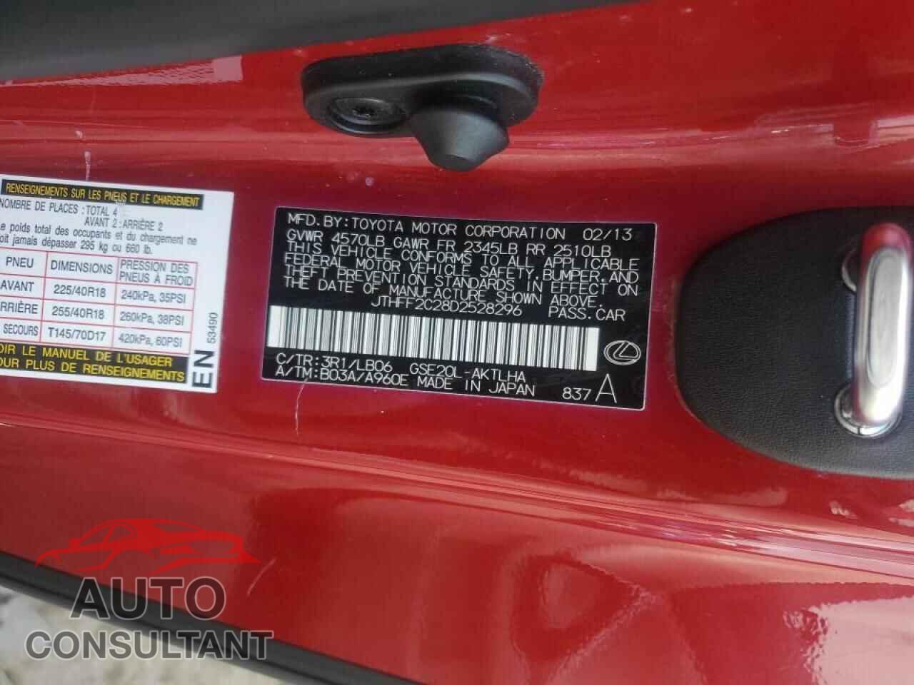 LEXUS IS 2013 - JTHFF2C28D2528296