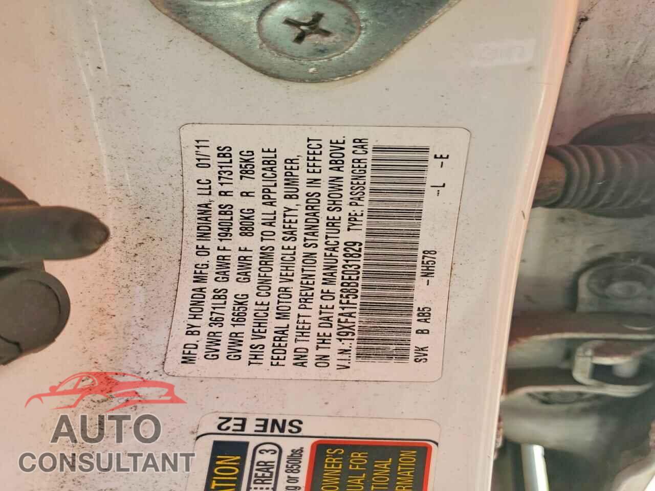 HONDA CIVIC 2011 - 19XFA1F58BE031829