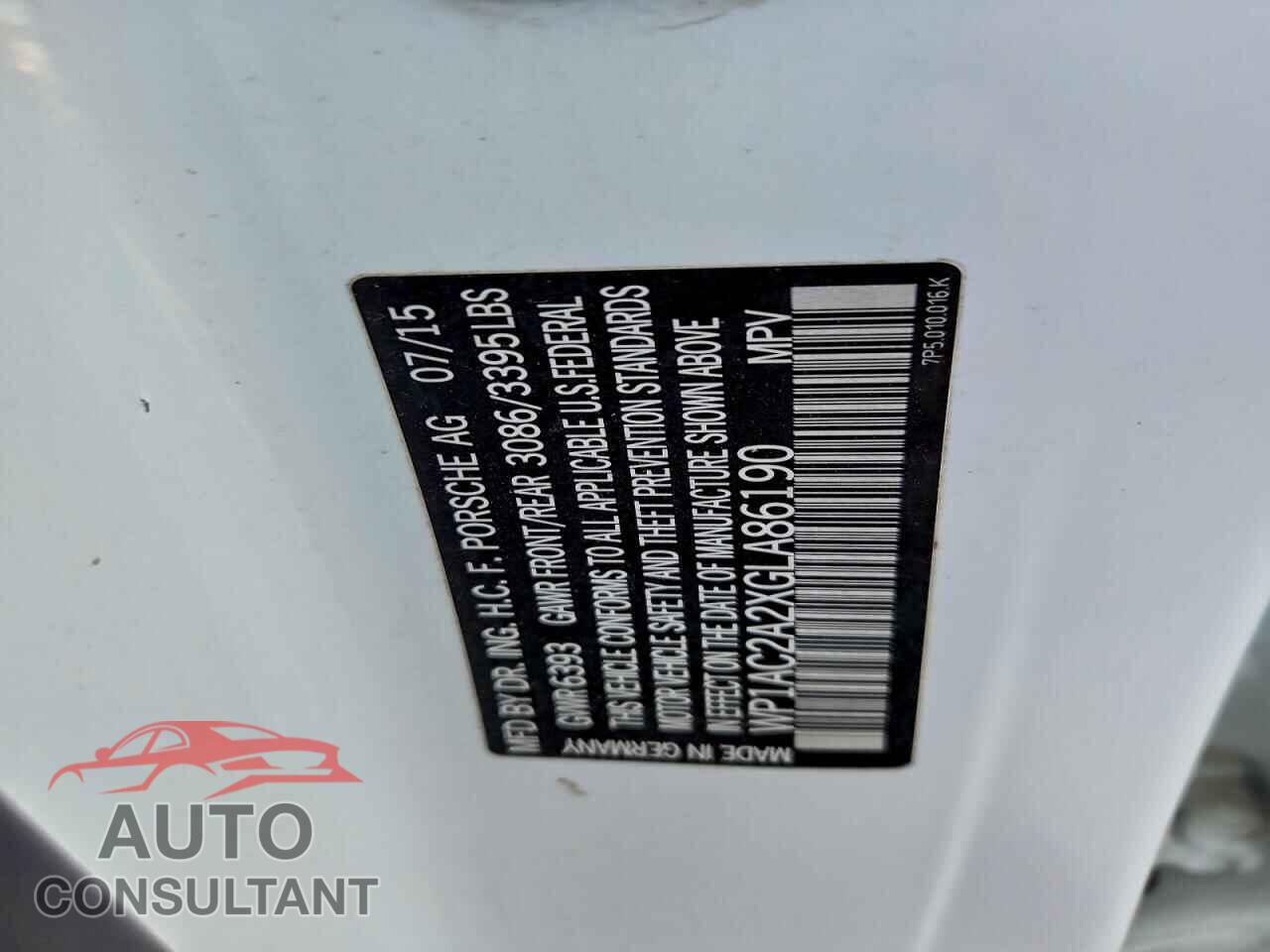 PORSCHE CAYENNE 2016 - WP1AC2A2XGLA86190
