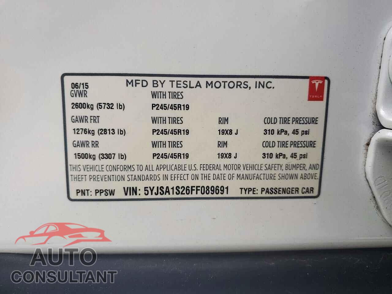 TESLA MODEL S 2015 - 5YJSA1S26FF089691