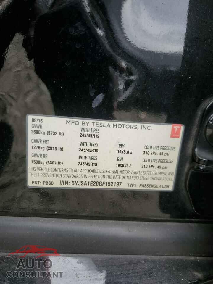 TESLA MODEL S 2016 - 5YJSA1E20GF152197