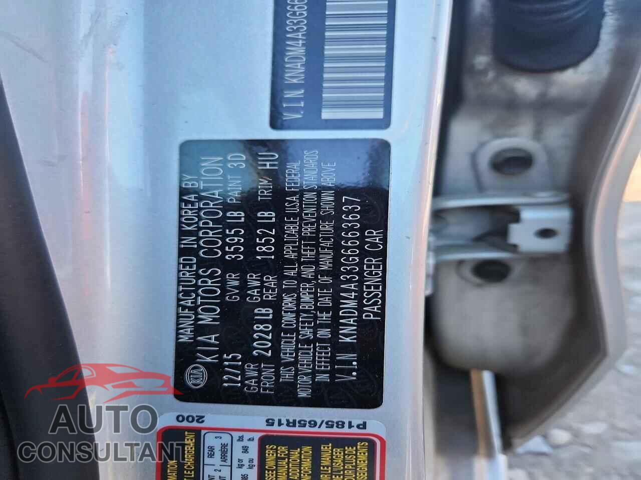KIA RIO 2016 - KNADM4A33G6663637