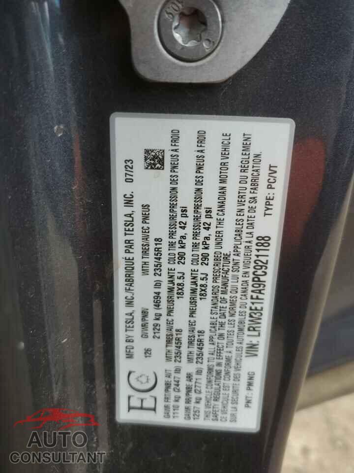 TESLA MODEL 3 2023 - LRW3E1FA9PC921188