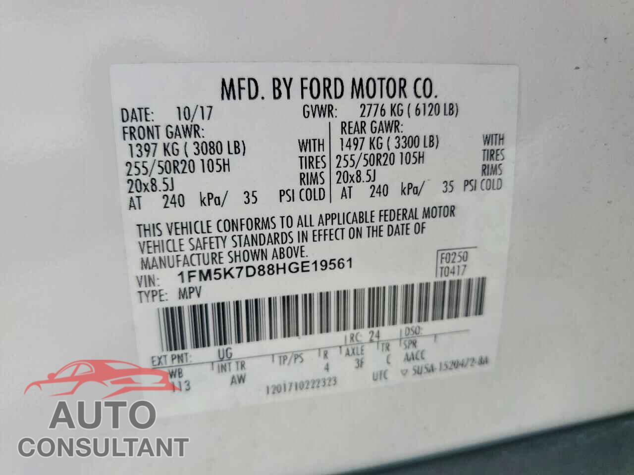 FORD EXPLORER 2017 - 1FM5K7D88HGE19561