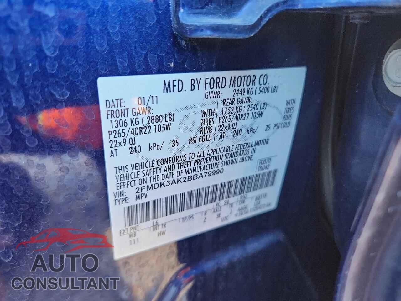 FORD EDGE 2011 - 2FMDK3AK2BBA79990