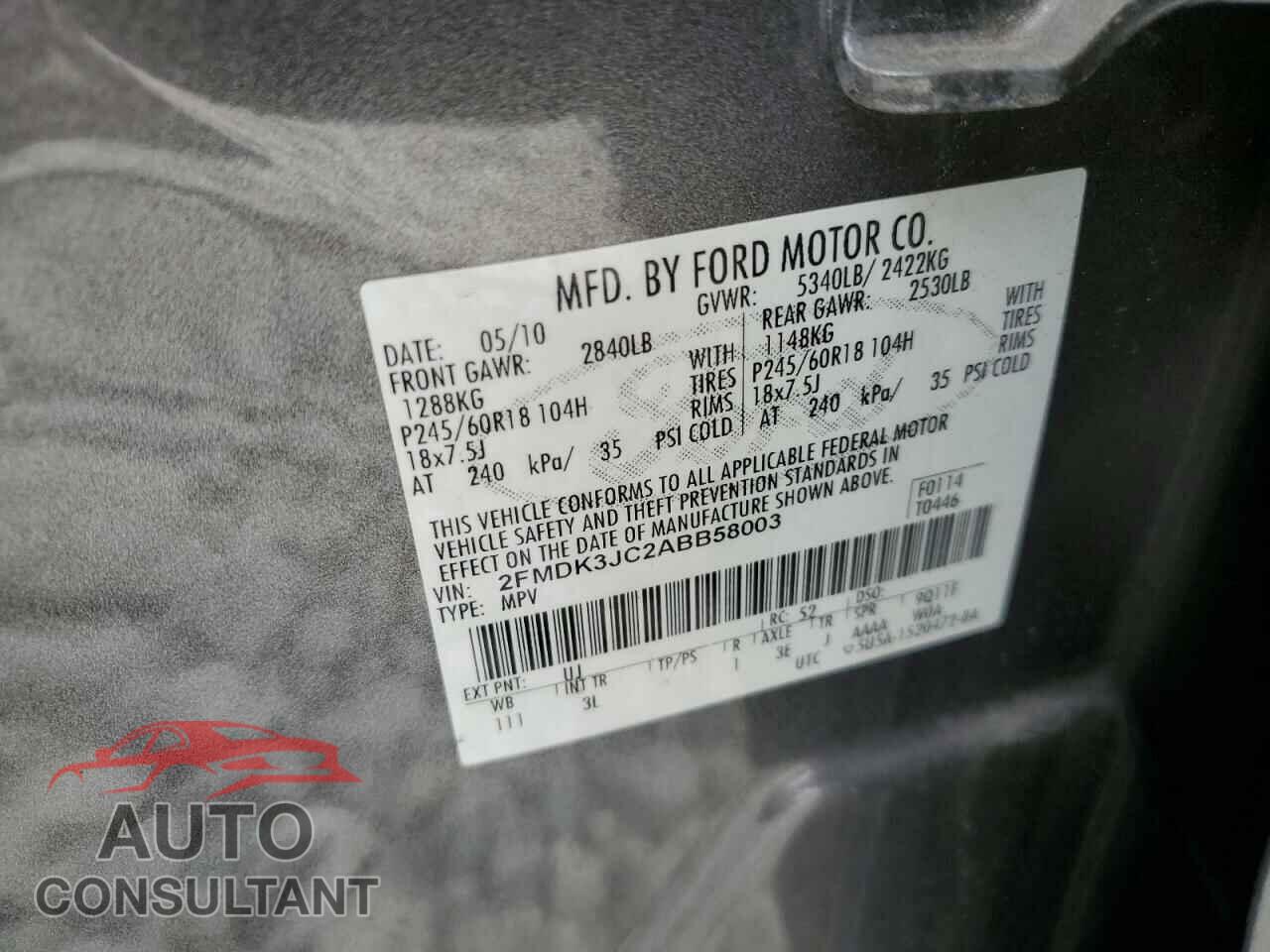 FORD EDGE 2010 - 2FMDK3JC2ABB58003
