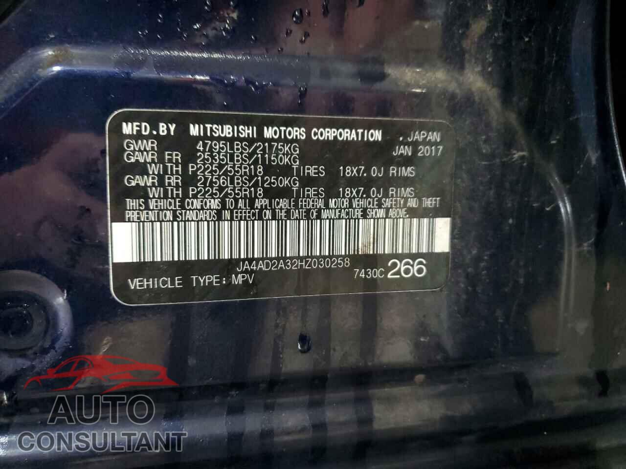 MITSUBISHI OUTLANDER 2017 - JA4AD2A32HZ030258