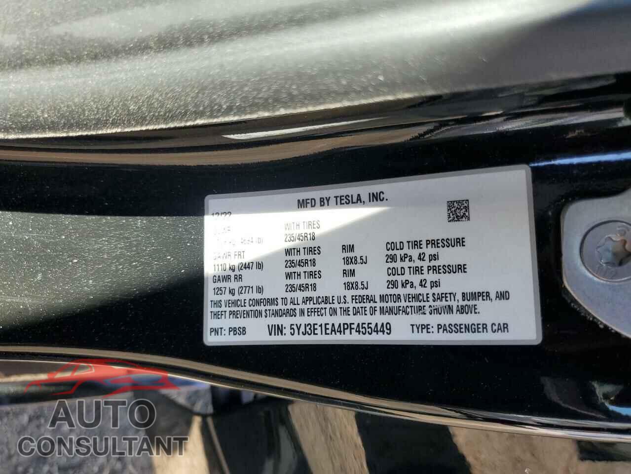 TESLA MODEL 3 2023 - 5YJ3E1EA4PF455449