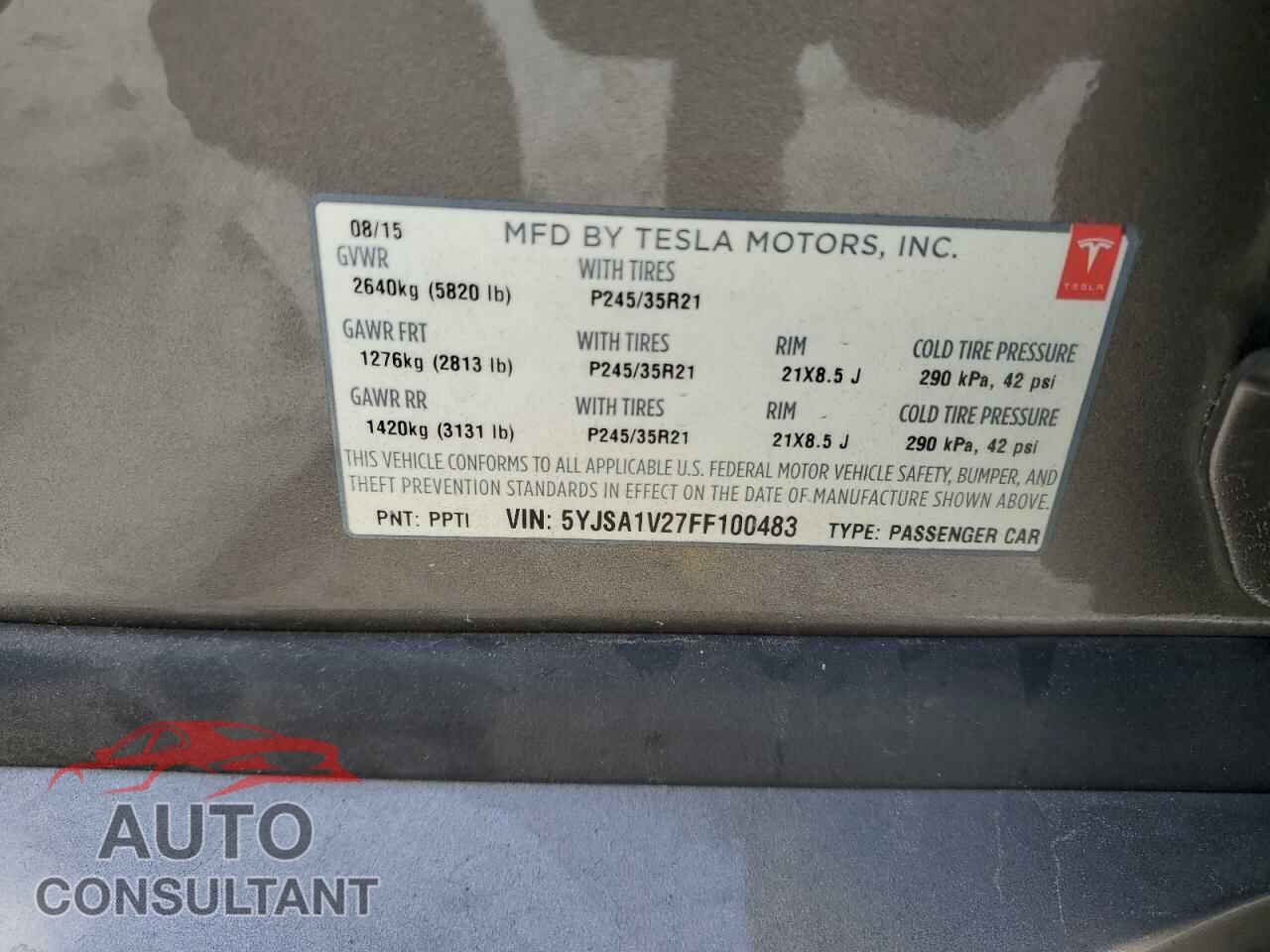 TESLA MODEL S 2015 - 5YJSA1V27FF100483