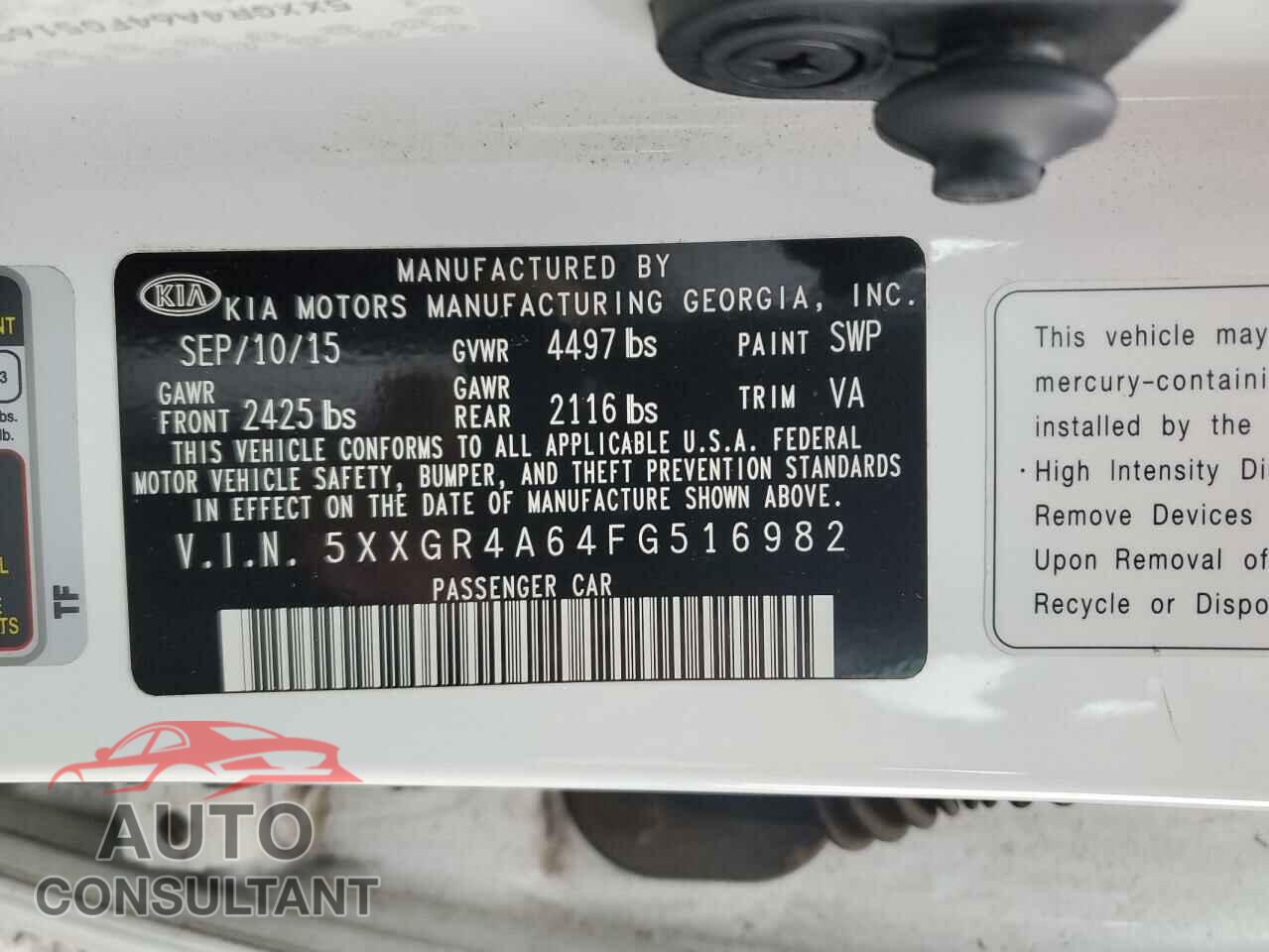 KIA OPTIMA 2015 - 5XXGR4A64FG516982