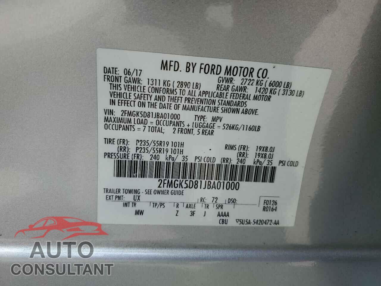 FORD FLEX 2018 - 2FMGK5D81JBA01000