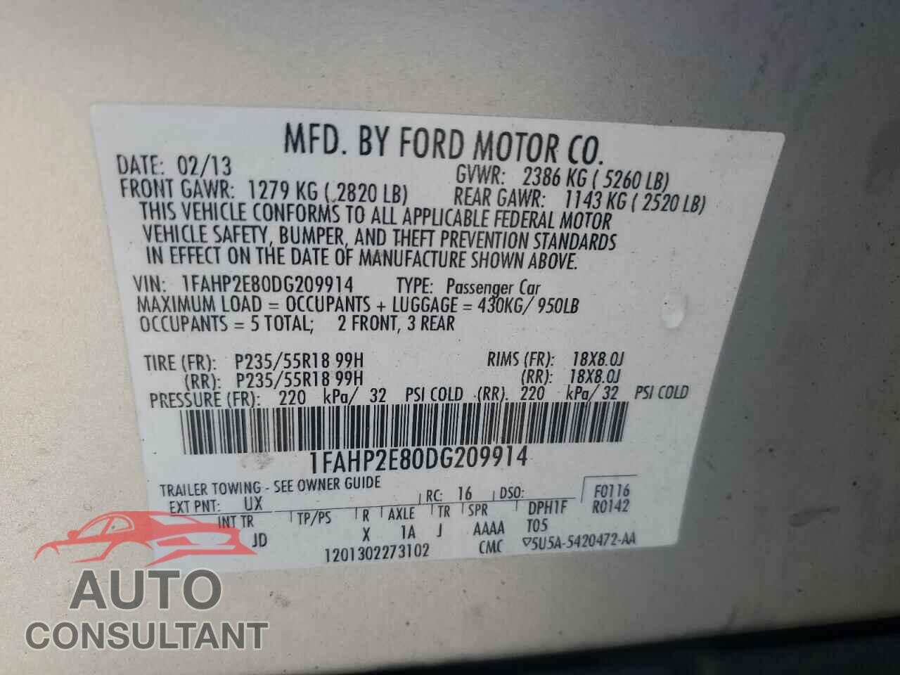 FORD TAURUS 2013 - 1FAHP2E80DG209914