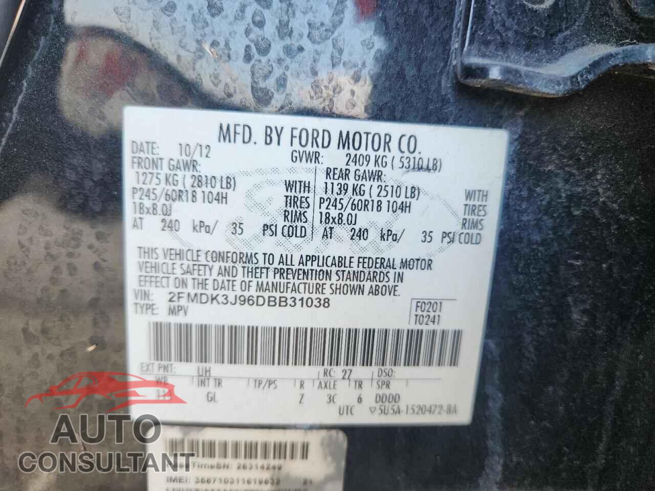 FORD EDGE 2013 - 2FMDK3J96DBB31038