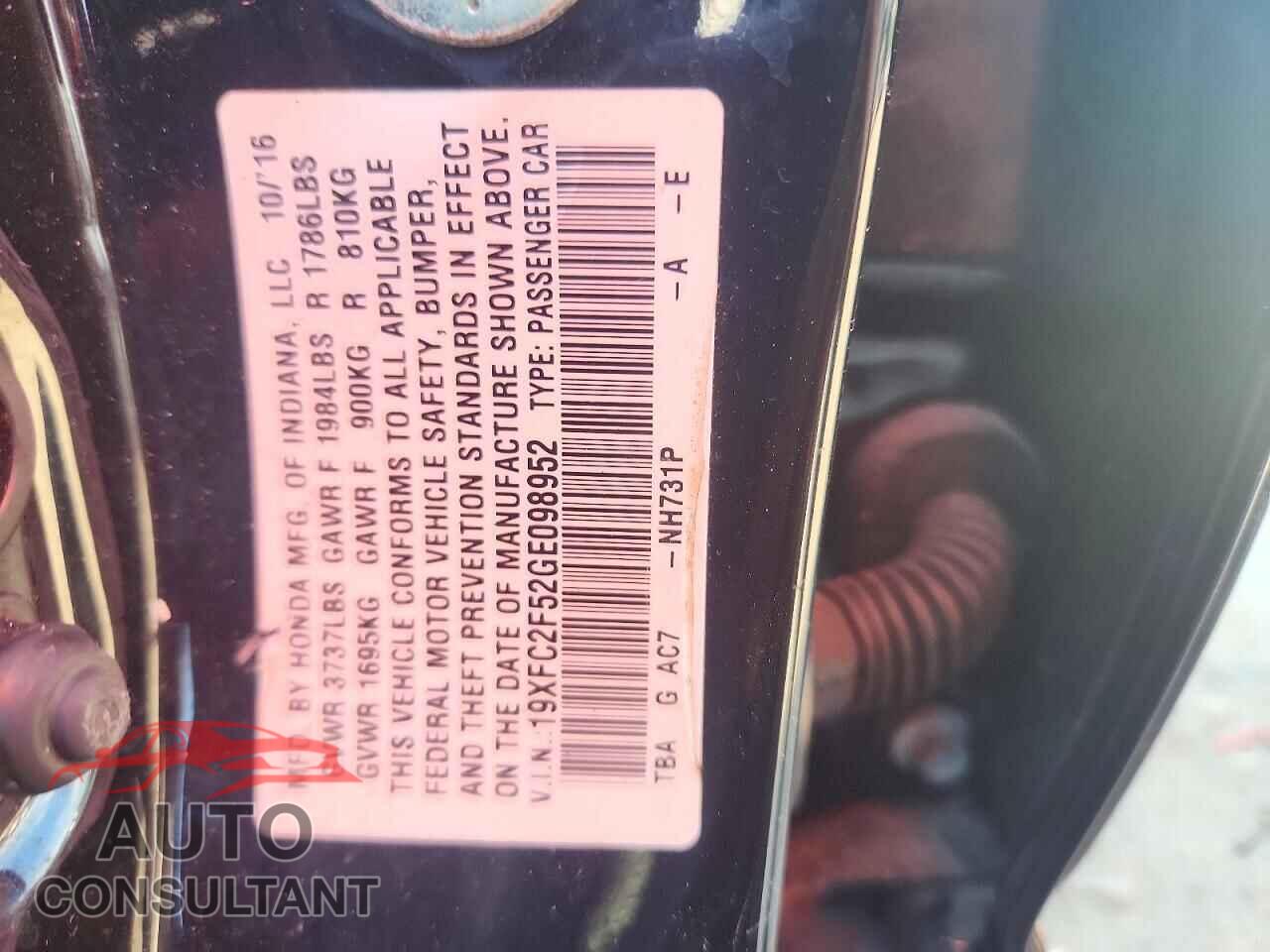 HONDA CIVIC 2016 - 19XFC2F52GE098952