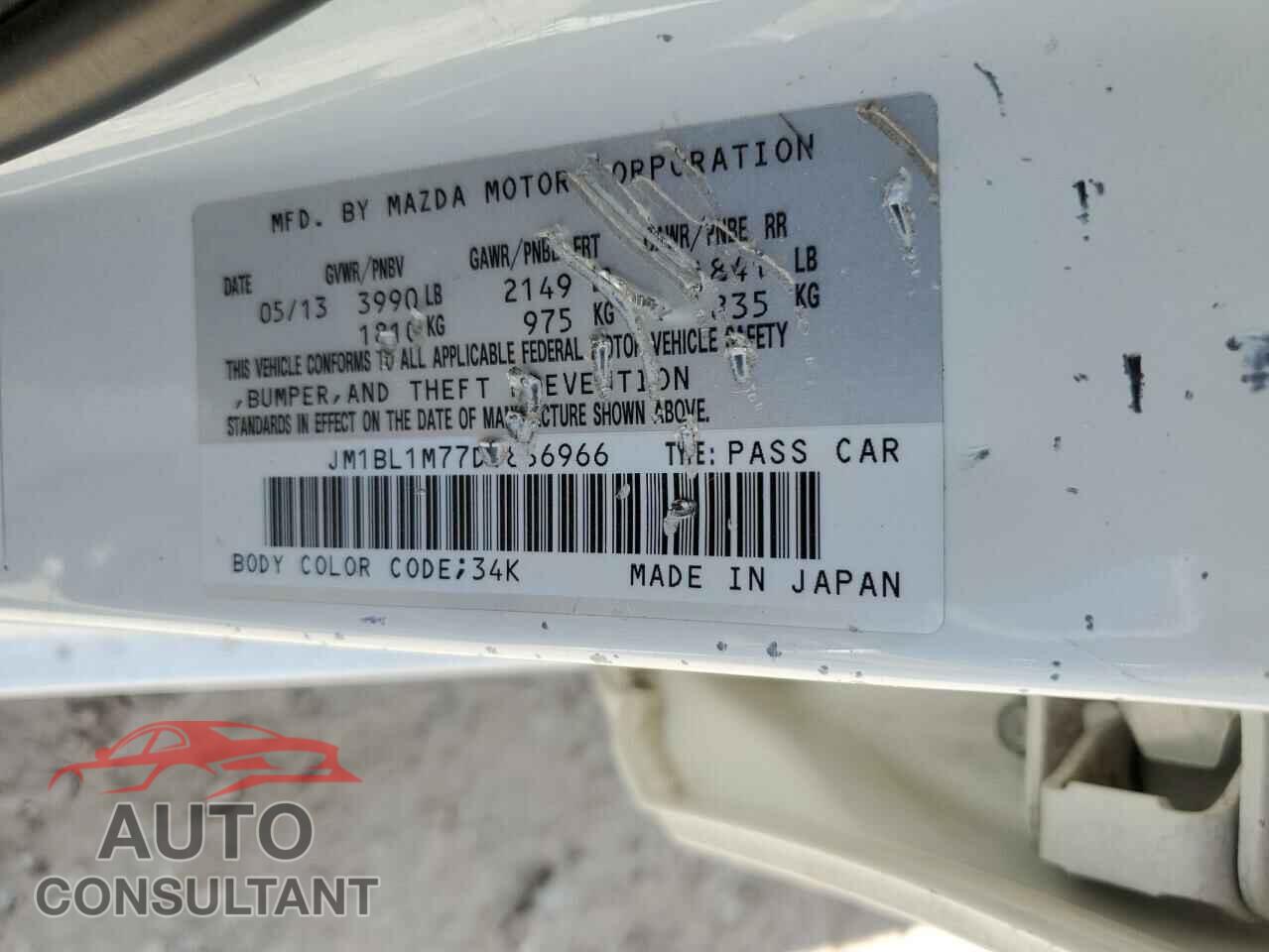 MAZDA 3 2013 - JM1BL1M77D1836966