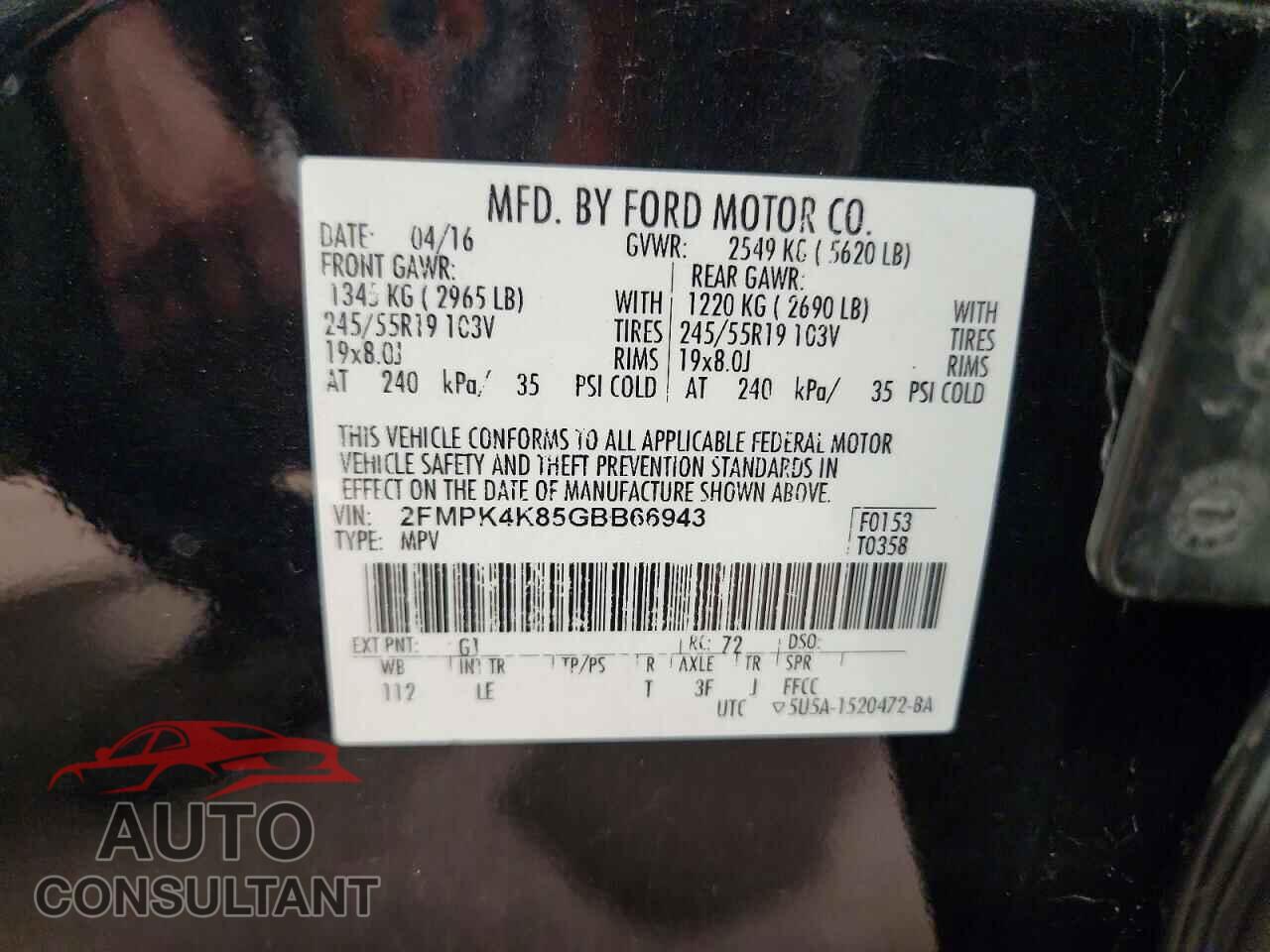 FORD EDGE 2016 - 2FMPK4K85GBB66943