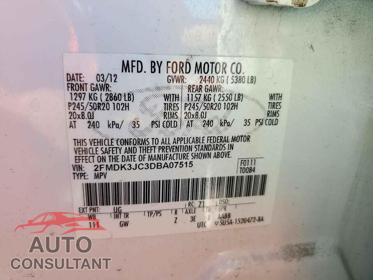 FORD EDGE 2013 - 2FMDK3JC3DBA07515