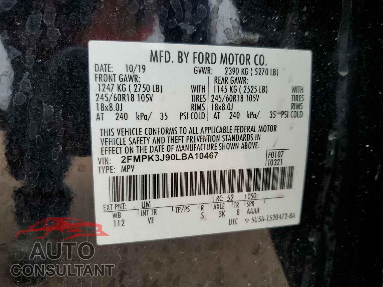 FORD EDGE 2020 - 2FMPK3J90LBA10467
