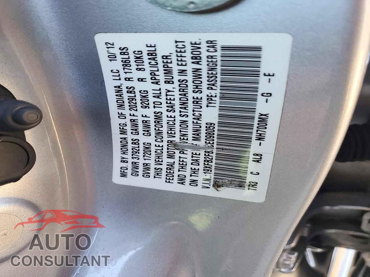HONDA CIVIC 2012 - 19XFB2F83CE098059