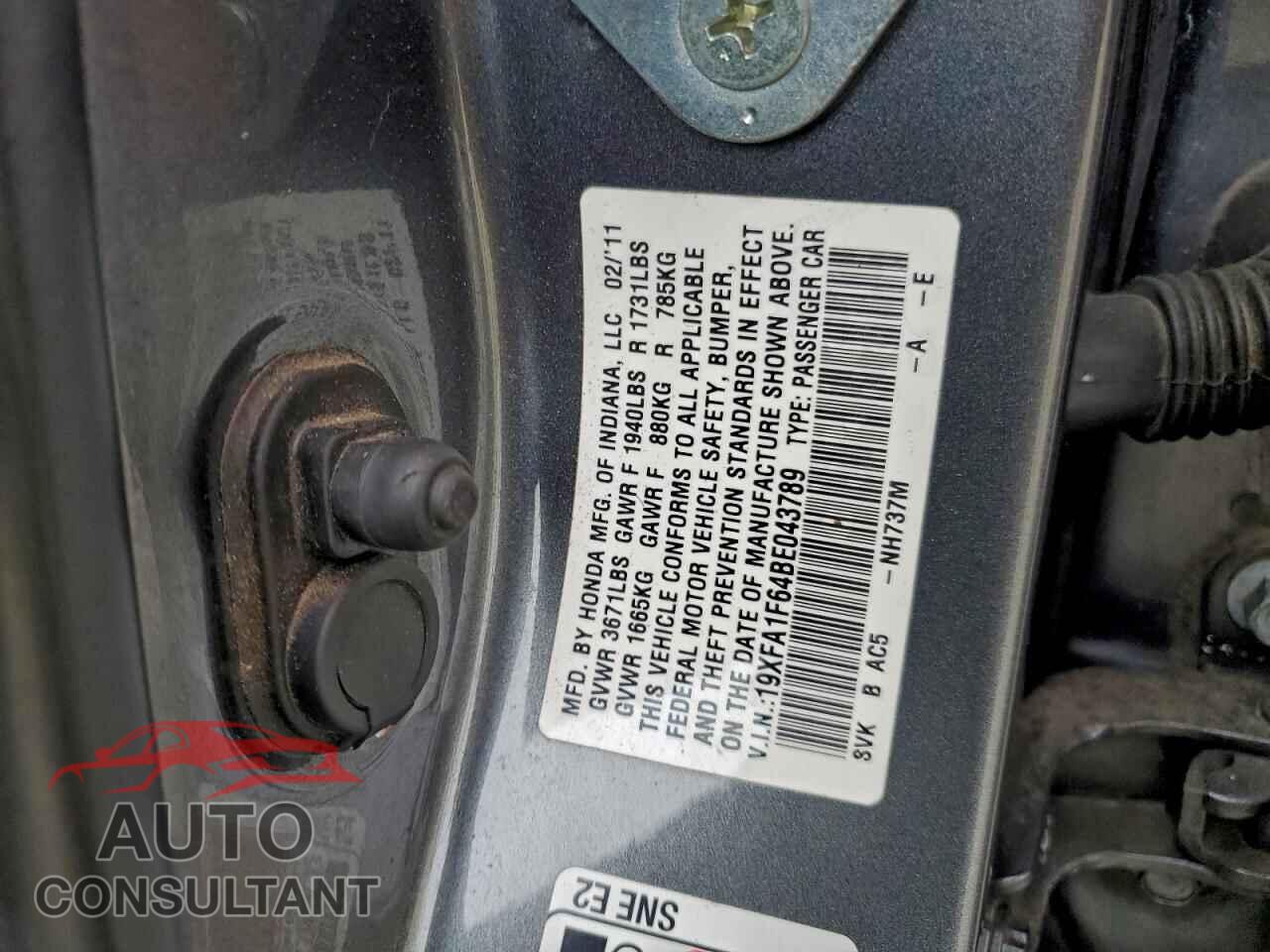 HONDA CIVIC 2011 - 19XFA1F64BE043789