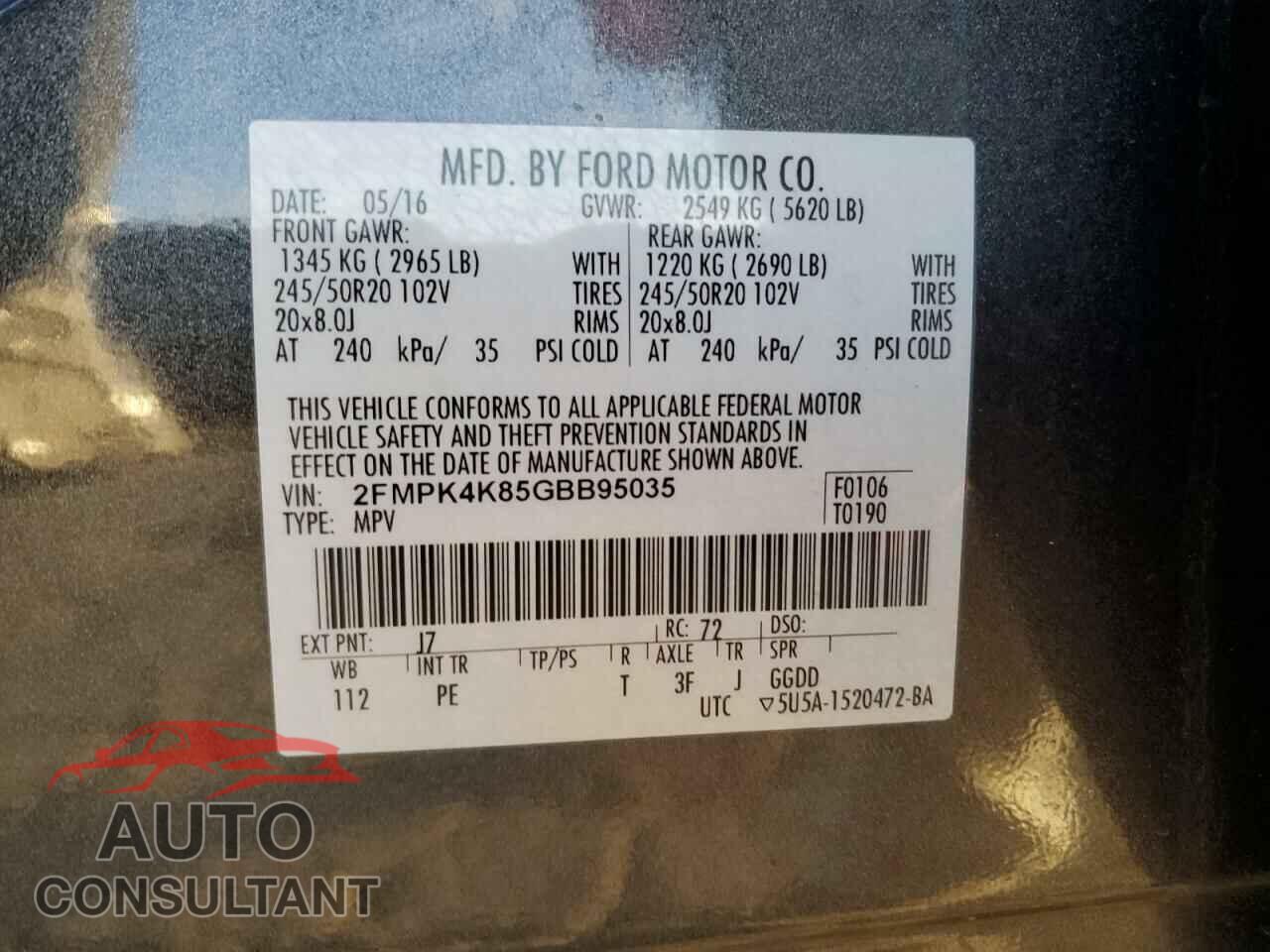 FORD EDGE 2016 - 2FMPK4K85GBB95035