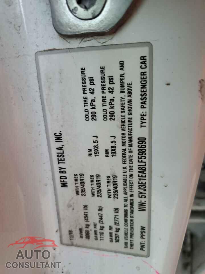 TESLA MODEL 3 2020 - 5YJ3E1EA8LF598690