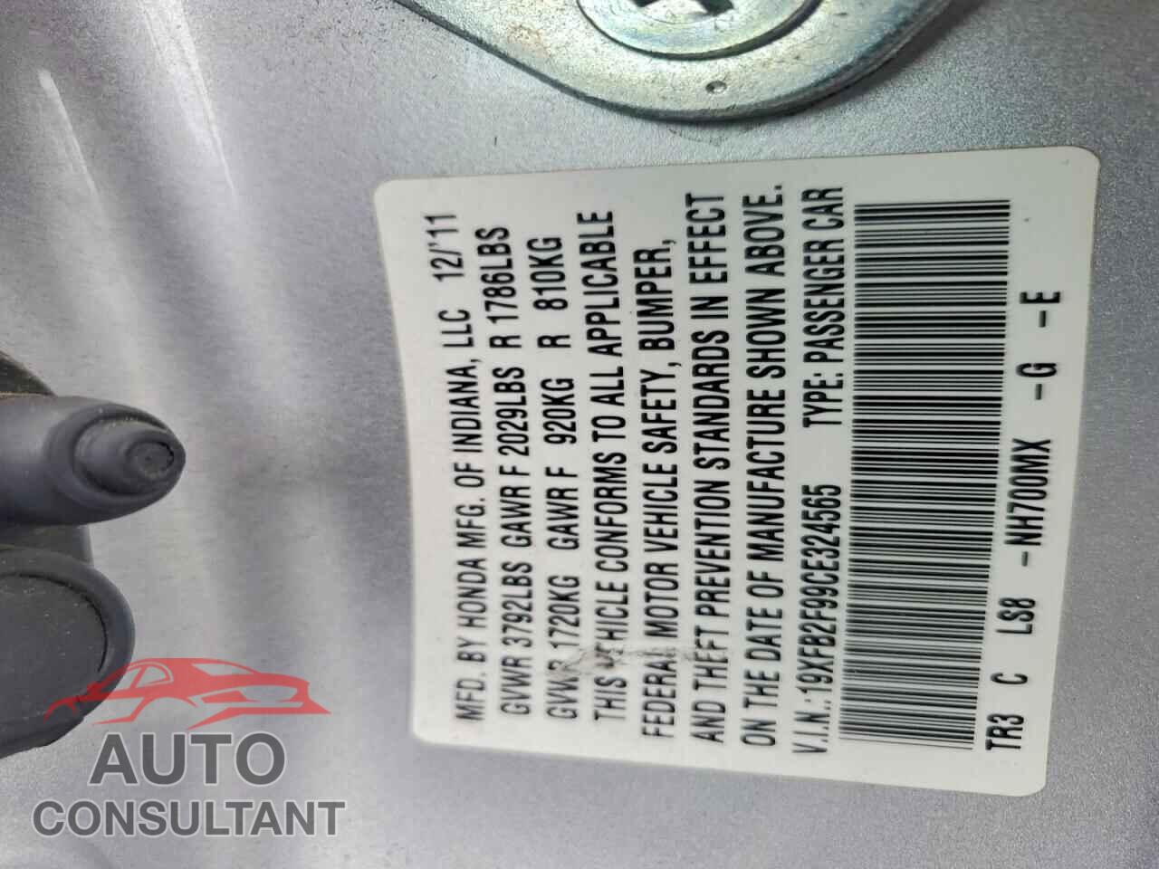 HONDA CIVIC 2012 - 19XFB2F99CE324565
