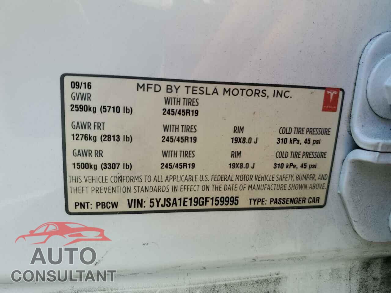TESLA MODEL S 2016 - 5YJSA1E19GF159995