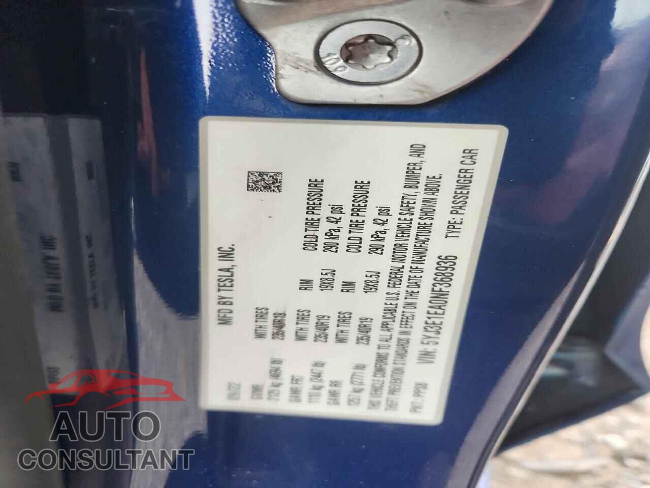TESLA MODEL 3 2022 - 5YJ3E1EA0NF368936