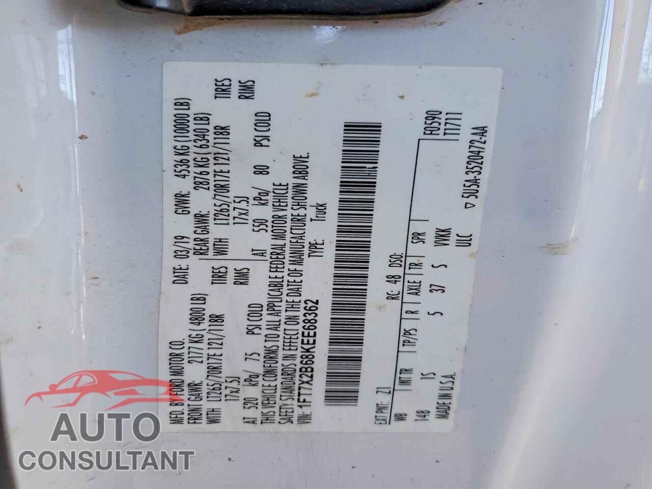 FORD F250 2019 - 1FT7X2B68KEE68362