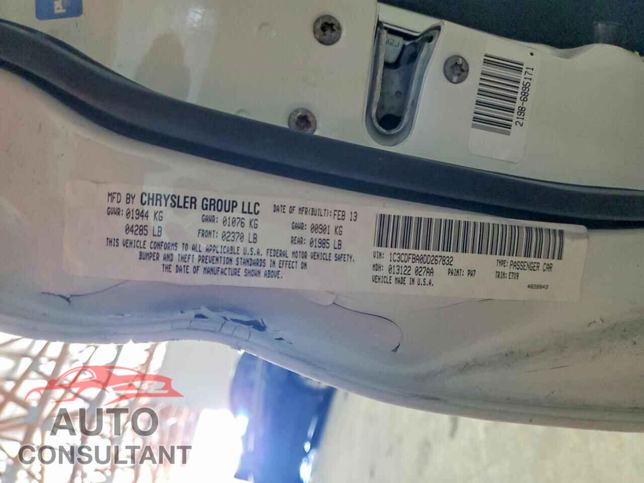 DODGE DART 2013 - 1C3CDFBA0DD267832