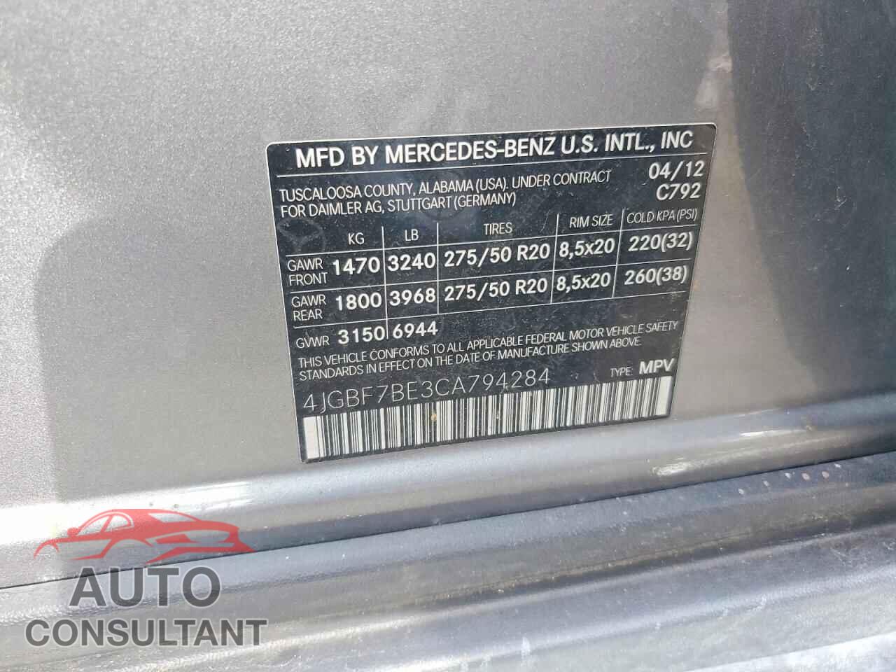 MERCEDES-BENZ GL-CLASS 2012 - 4JGBF7BE3CA794284