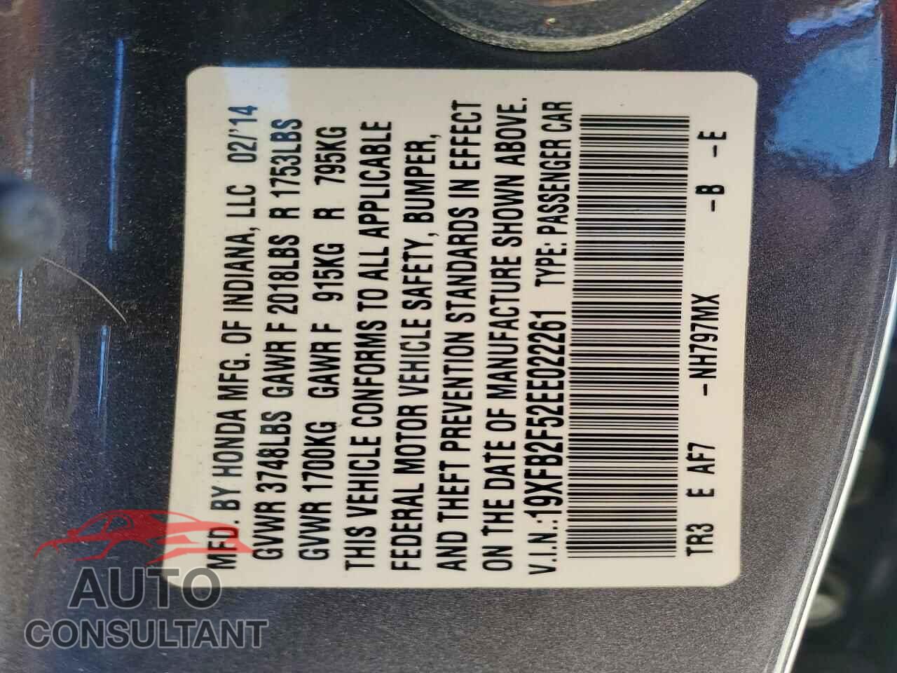 HONDA CIVIC 2014 - 19XFB2F52EE022261
