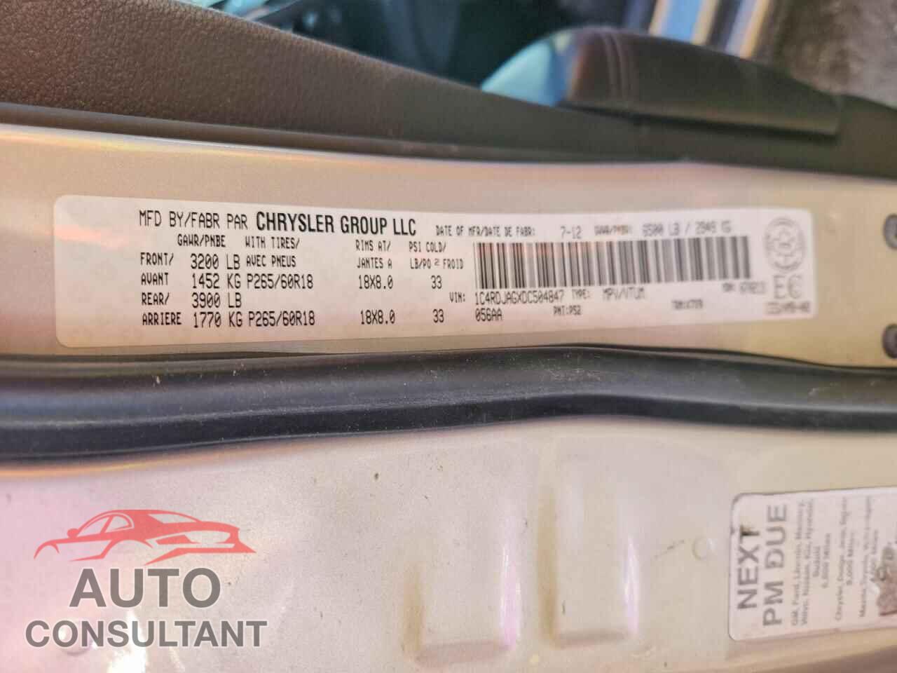 DODGE DURANGO 2013 - 1C4RDJAGXDC504847
