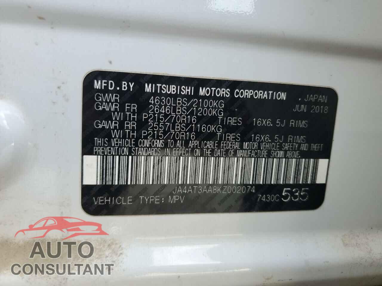 MITSUBISHI ECLIPSE 2019 - JA4AT3AA8KZ002074