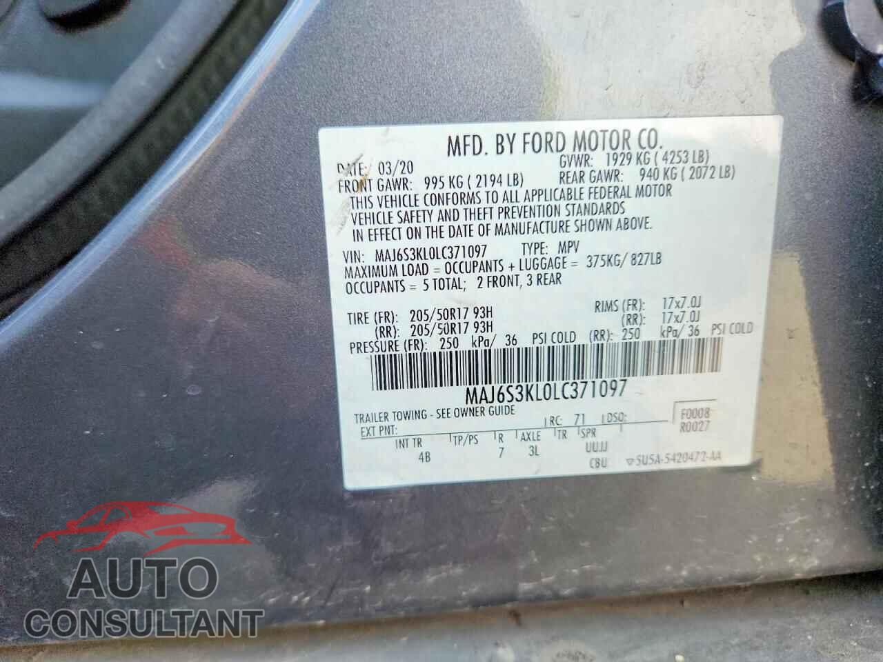 FORD ECOSPORT 2020 - MAJ6S3KL0LC371097