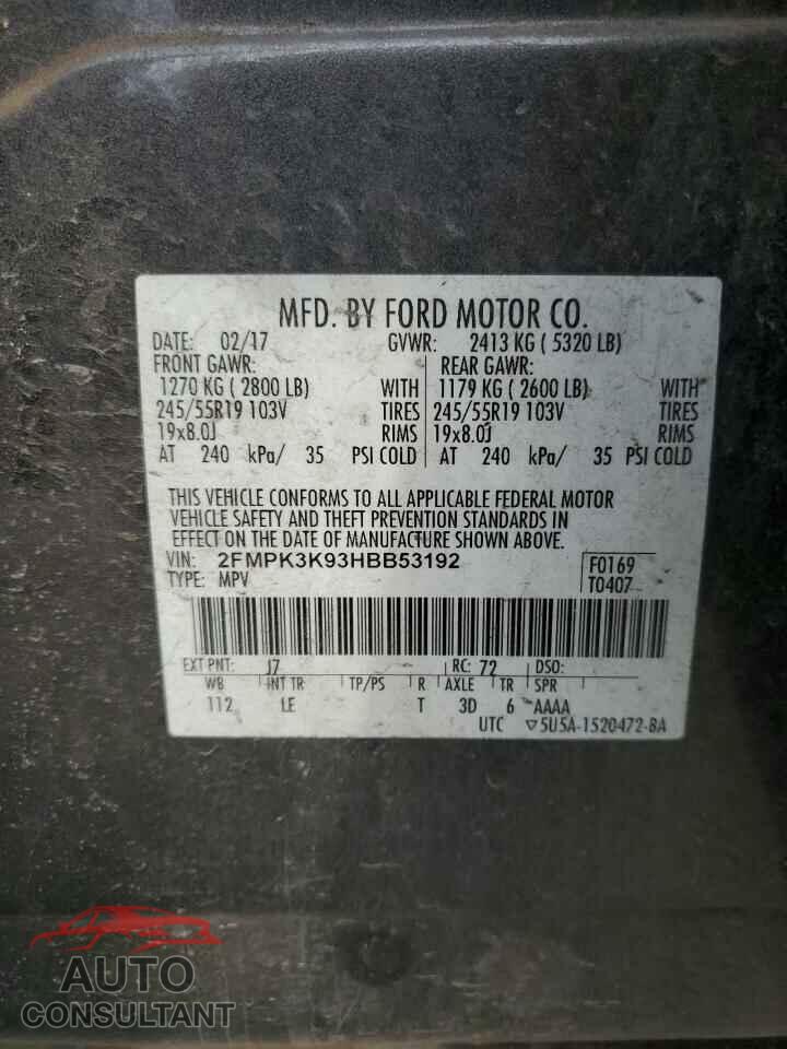 FORD EDGE 2017 - 2FMPK3K93HBB53192