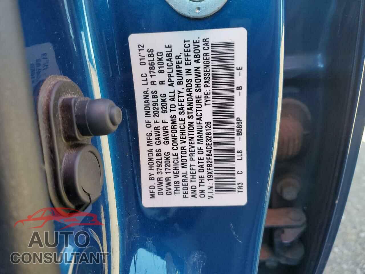 HONDA CIVIC 2012 - 19XFB2F84CE328126