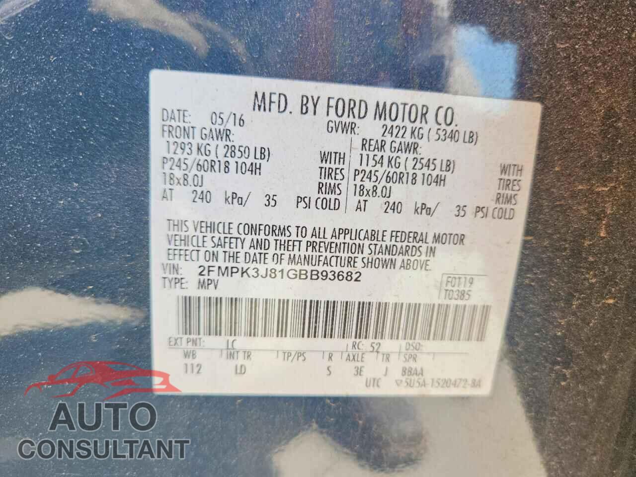 FORD EDGE 2016 - 2FMPK3J81GBB93682