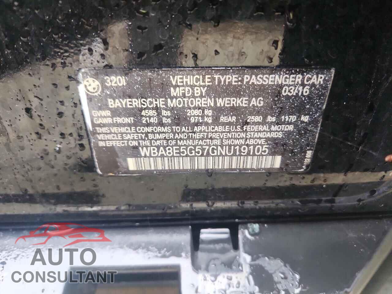 BMW 3 SERIES 2016 - WBA8E5G57GNU19105