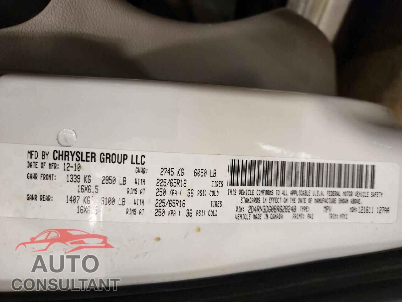 DODGE CARAVAN 2011 - 2D4RN3DG0BR628248