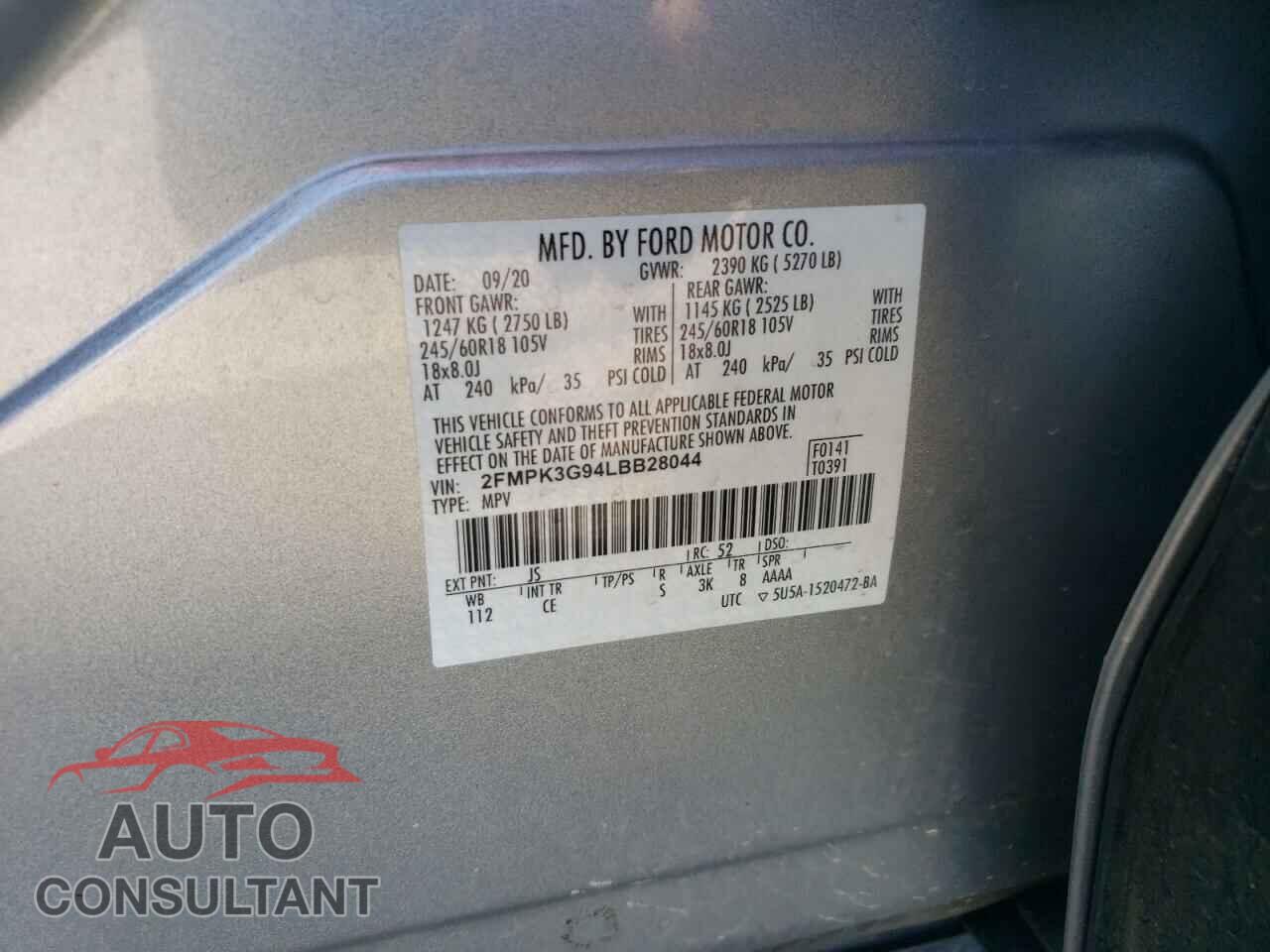 FORD EDGE 2020 - 2FMPK3G94LBB28044