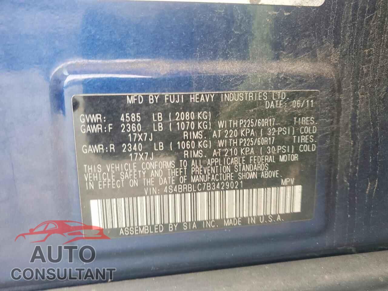 SUBARU OUTBACK 2011 - 4S4BRBLC7B3429021