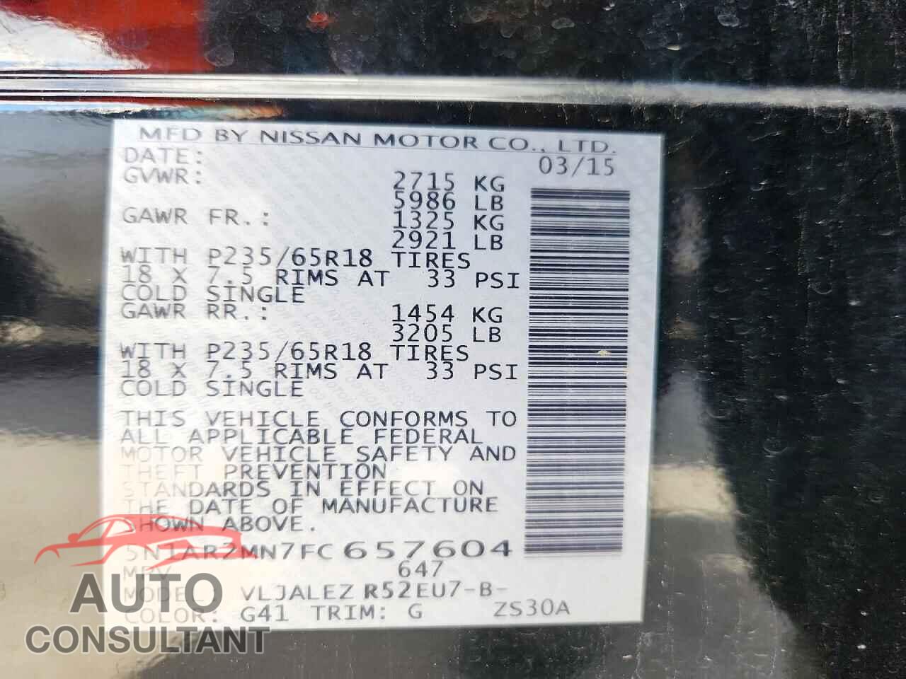 NISSAN PATHFINDER 2015 - 5N1AR2MN7FC657604